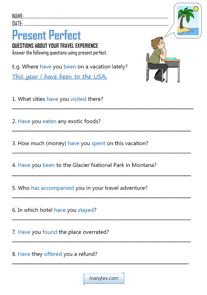Present Perfect home assignment worksheet